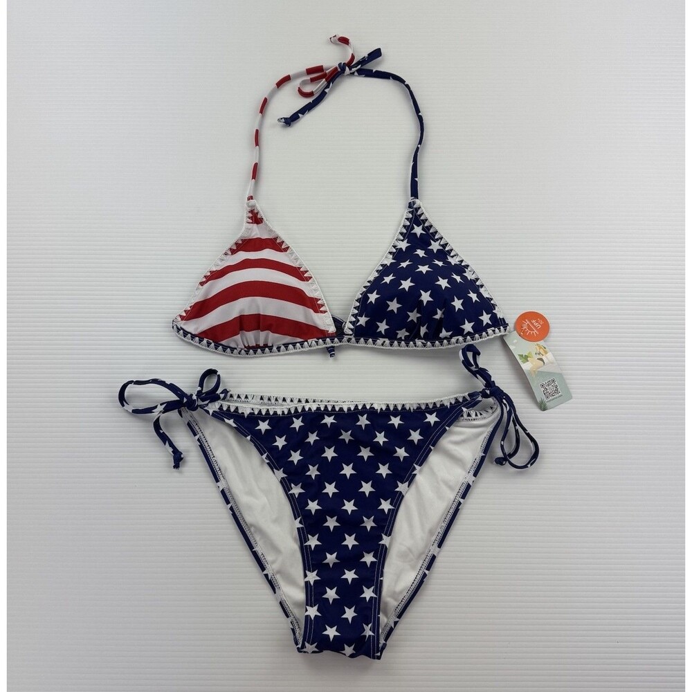 Charmo XL Bikini Set American Flag Stars Stripes Triangle Halter 2 Piece NWT